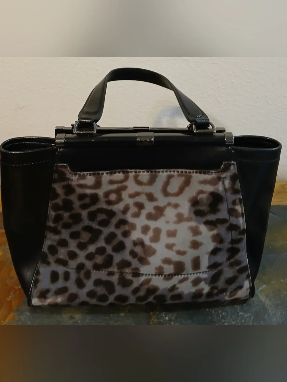 Diane Von Furstenberg Leopard Print Satchel in Gray and Black